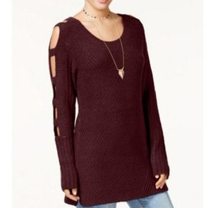 Crave Fame Burgundy Long Sleeve Sweater Tunic Ladder Sleeve New